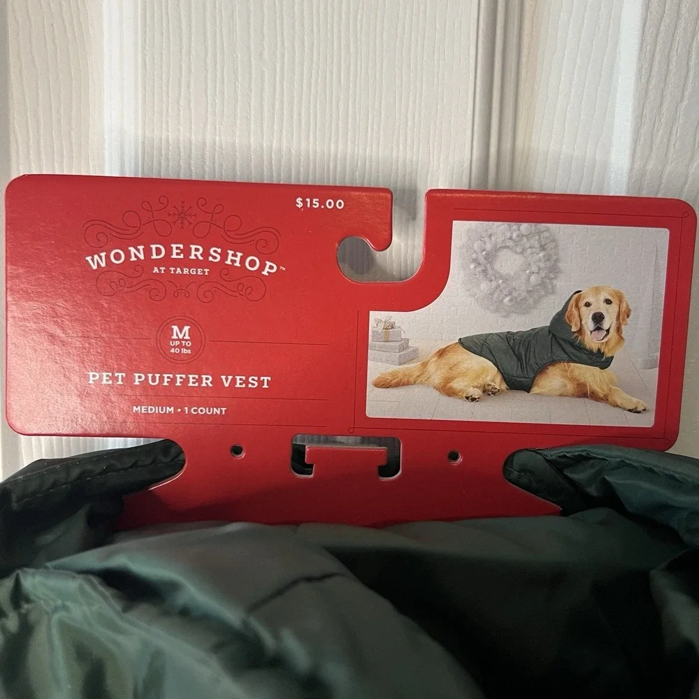 Wondershop Pet Puffer Vest Medium Green NEW Hooded Quilted Dog Jacket